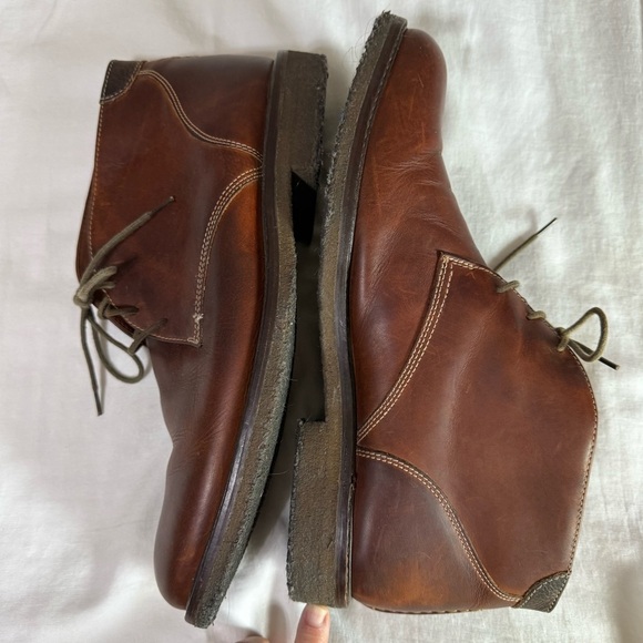 JOHNSTON & MURPHY Brown Leather Chukka Boots Sheepskin Gum Soles 10.5 Cushioned - Picture 8 of 9